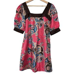 Banana Republic 100% Silk Pink Floral Y2K Dress Square‎ Neck Pockets Short Small